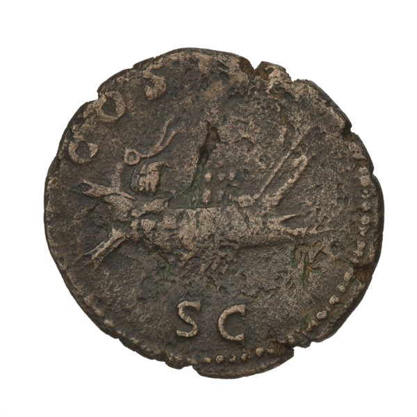Hadrian (76–138; Roman emperor 117–138). Obverse: Bust of Hadrian with laurel wreath facing right;