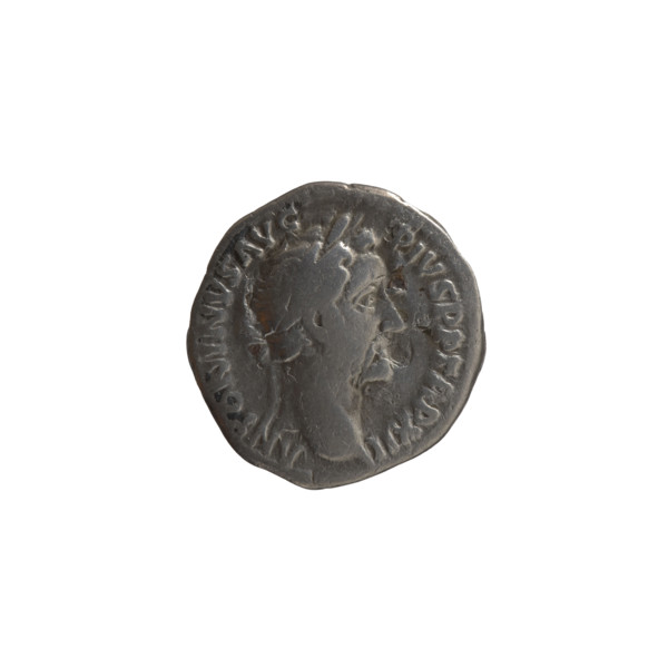 Denarius, Antoninus Pius (86–161; Roman emperor 138–161). Obverse: Head of Antoninus Pius in a