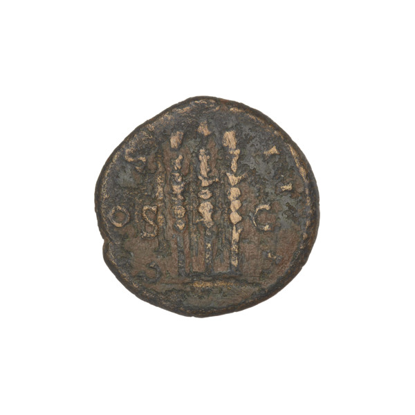 Quarter (coin) of Hadrian (76–138; Roman emperor 117–138). Obverse: bust of Hadrian right, wearing
