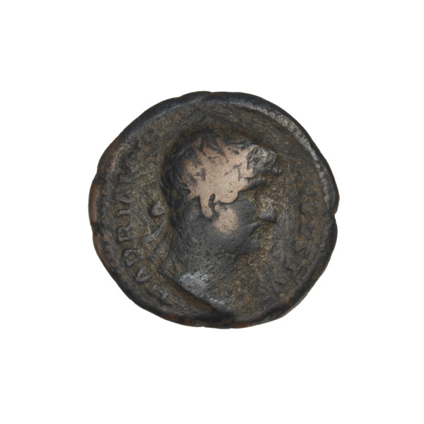 Quarter coin of Hadrian (76–138), Roman emperor (reigned 117–138). Obverse: bust of Hadrian facing