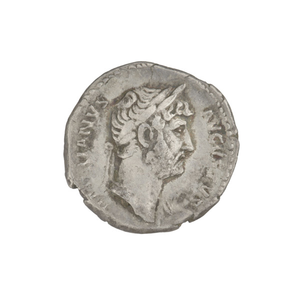 Denarius, Hadrian (76–138; Roman emperor 117–138). Obverse: head of Hadrian in laurel wreath facing