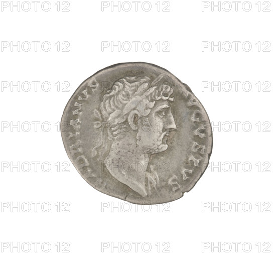 Denarius of Hadrian (76–138; Roman emperor 117–138). Obverse: head of Hadrian in laurel wreath