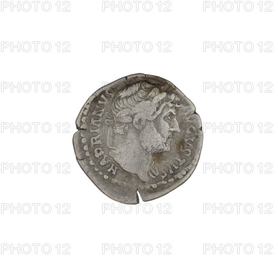 Denarius of Hadrian (76–138; Roman emperor 117–138). Obverse: head of Hadrian with laurel wreath