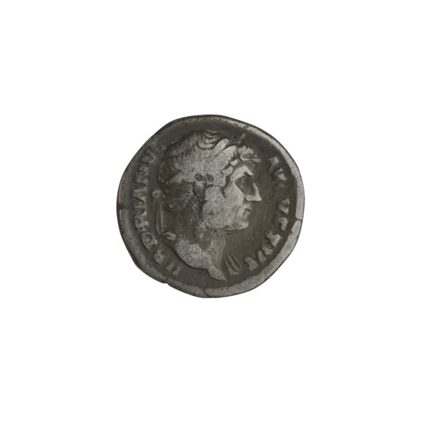 Denarius of Hadrian (76–138; Roman emperor 117–138). Obverse: head of Hadrian in laurel wreath