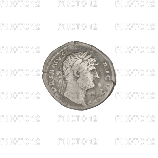 Denarius of Hadrian (76–138 CE; Roman emperor 117–138). Obverse: head of Hadrian facing right