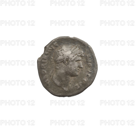 Denarius of Hadrian (76–138; Roman emperor 117–138). Obverse: head of Hadrian with laurel wreath