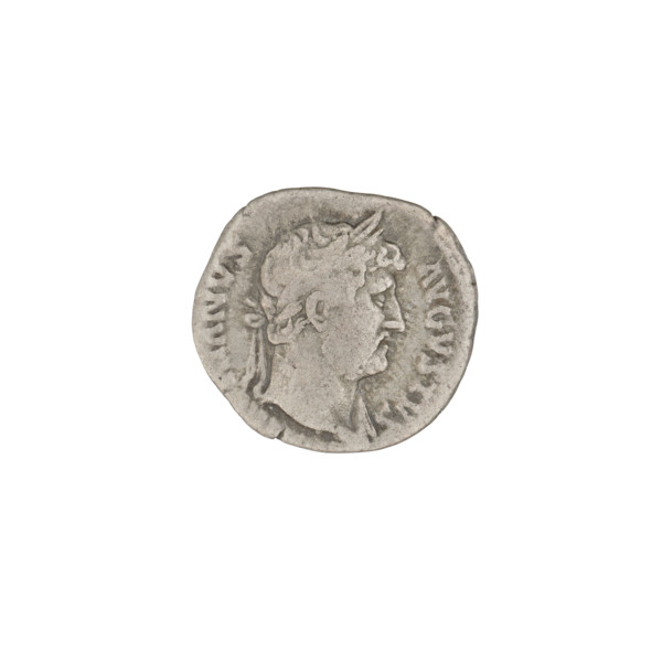 Denarius of Hadrian (76–138; Roman emperor 117–138). Obverse: head of Hadrian in laurel wreath