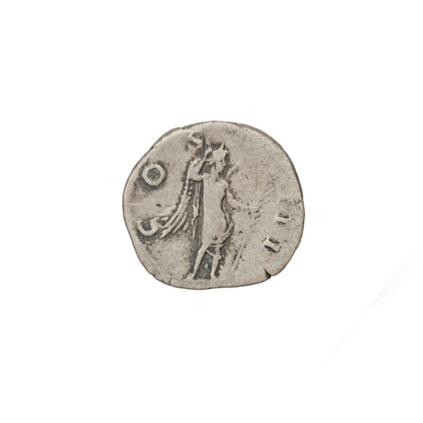 Denarius of Hadrian (76–138 CE; Roman emperor 117–138). Obverse: head of Hadrian in laurel wreath