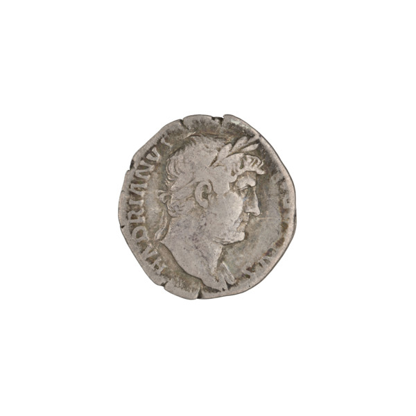 Denarius of Hadrian (76–138; Roman emperor 117–138). Obverse: head of Hadrian in laurel wreath