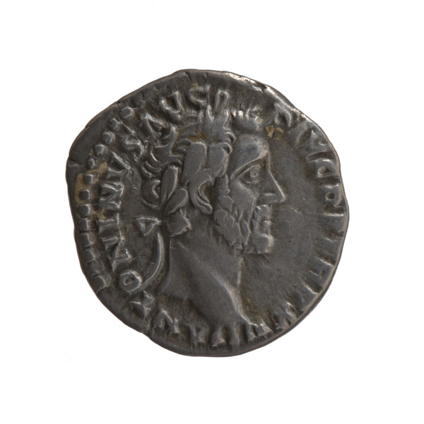 Denarius of Antoninus Pius (86–161; Roman emperor 138–161). Obverse: Head of Antoninus Pius in a