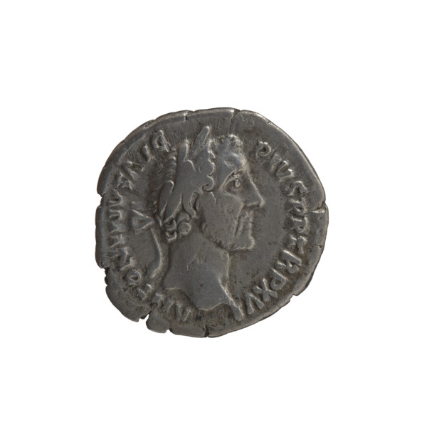 Denarius of Antoninus Pius (86–161; Roman emperor 138–161). Obverse: head of Antoninus Pius in a
