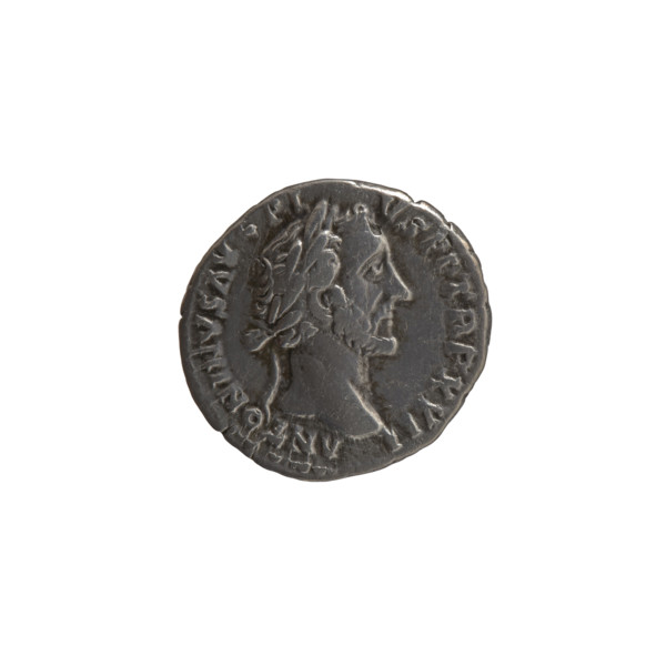 Denarius of Antoninus Pius (86–161; Roman emperor 138–161), c. 153–154. Obverse: head of Antoninus