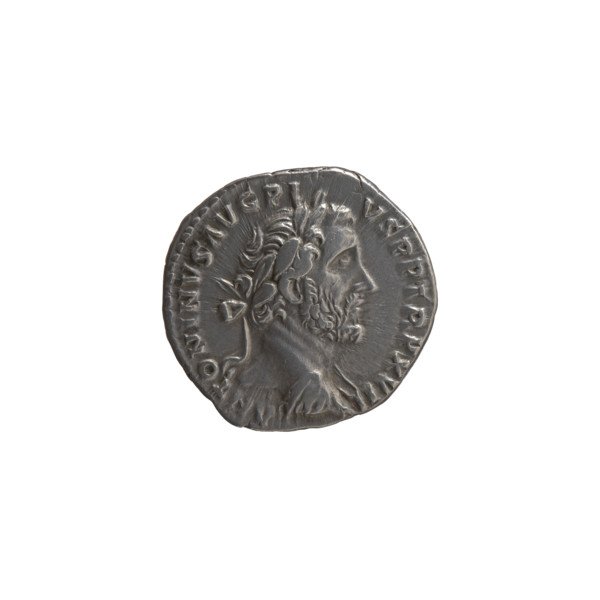 Denarius of Antoninus Pius (86–161; Roman emperor 138–161). Obverse: Head of the emperor in a