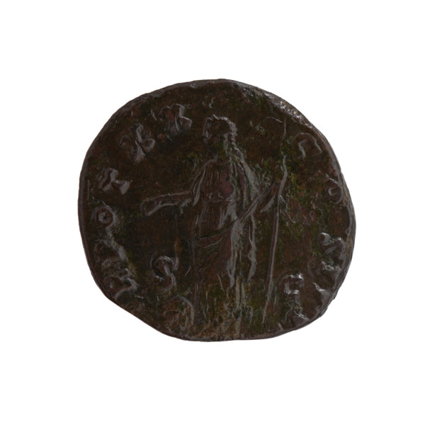 Dupondius of Antoninus Pius (r. 138–161). Obverse: Head of Antoninus Pius in radiant crown facing