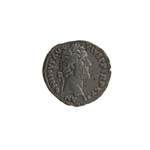 Denarius of Antoninus Pius (86–161; Roman emperor 138–161), 158–159. Obverse: Head of the emperor