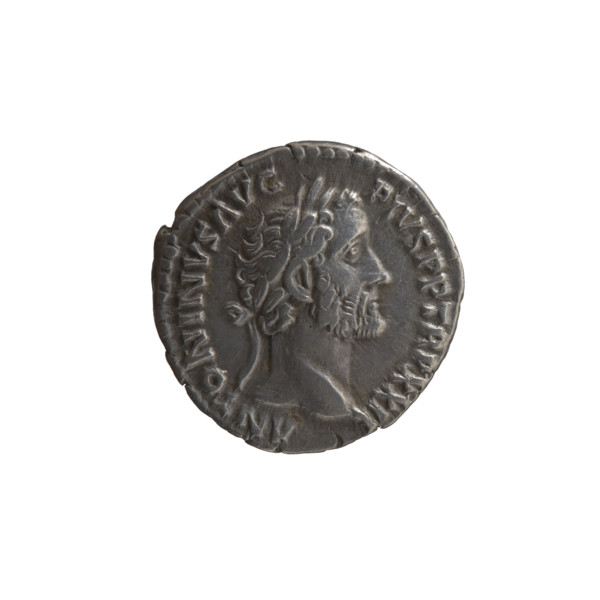Denarius of Antoninus Pius (86–161; Roman emperor 138–161). Obverse: Head of Antoninus Pius with