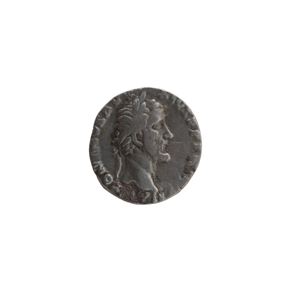 Denarius of Antoninus Pius (86–161; Roman emperor 138–161). Obverse: Head of Antoninus Pius with a