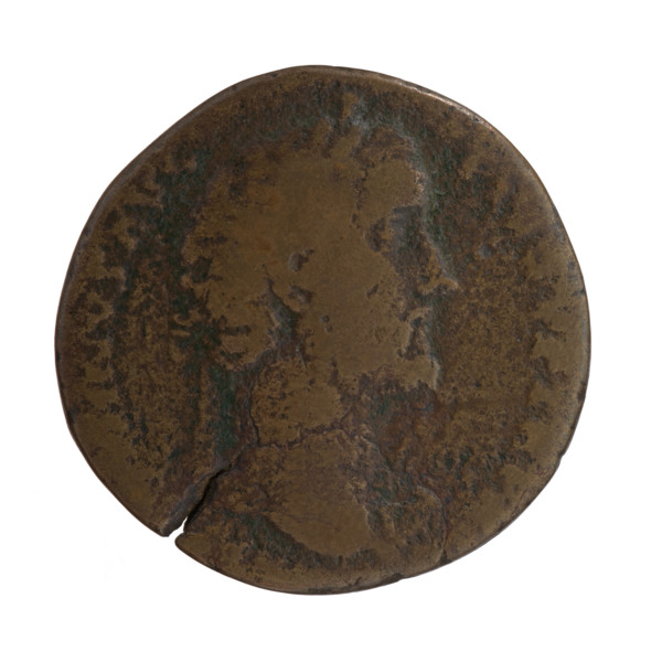 Sestertius of Antoninus Pius (86–161; Roman emperor 138–161). Obverse: head of the emperor in a