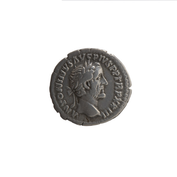 Denarius of Antoninus Pius (ruled 138–161). Obverse: head of the emperor in a laurel wreath facing