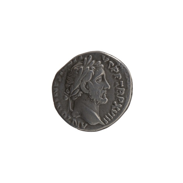 Denarius of Antoninus Pius (86–161; Roman emperor 138–161), 154–155. Obverse: Head of Antoninus