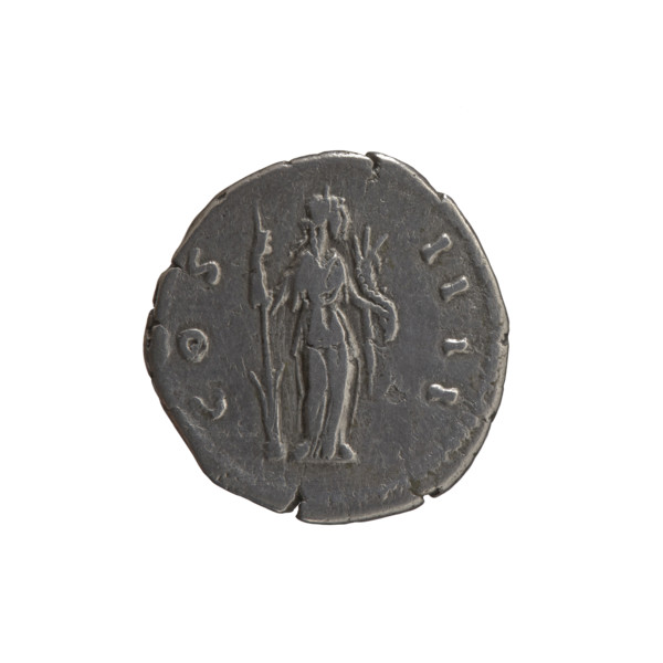 Denarius of Antoninus Pius (86–161; Roman emperor 138–161), c. 154–155. Obverse: Head of Antoninus