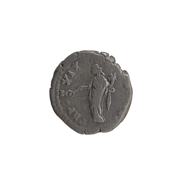 Denarius of Antoninus Pius (reigned 138–161). Obverse: Head of Antoninus Pius in a laurel wreath
