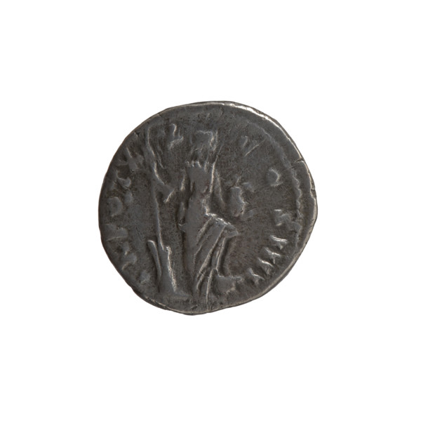 Denarius of Antoninus Pius (86–161; Roman emperor 138–161). Obverse: Head of the emperor in a