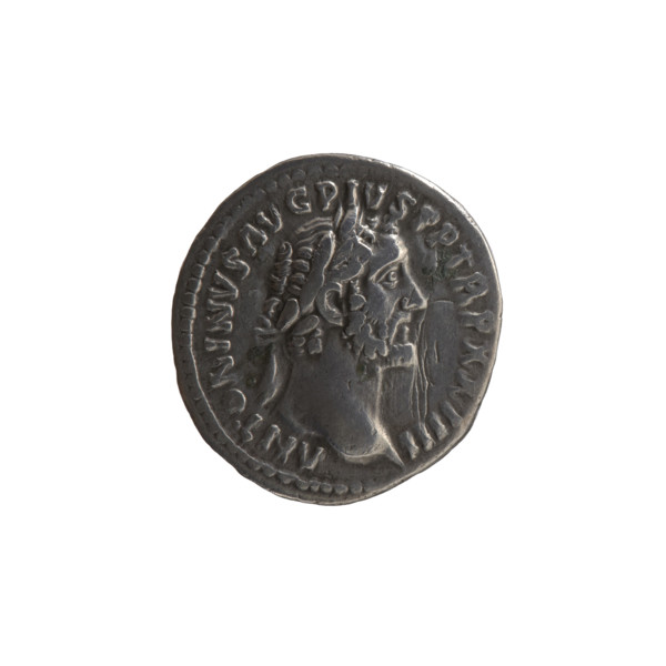 Denarius of Antoninus Pius (86–161; Roman emperor 138–161), ca. 160–161. Obverse: head of the