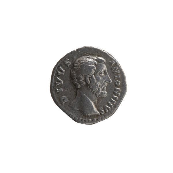 Denarius, posthumous issue after Antoninus Pius (86–161) showing head of Antoninus Pius bare to