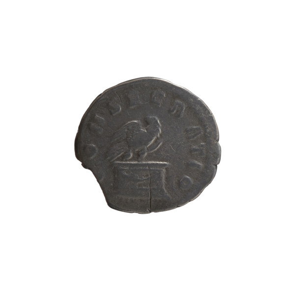 Denarius, after 161 CE. Obverse: Head of Antoninus Pius without a covering facing right,