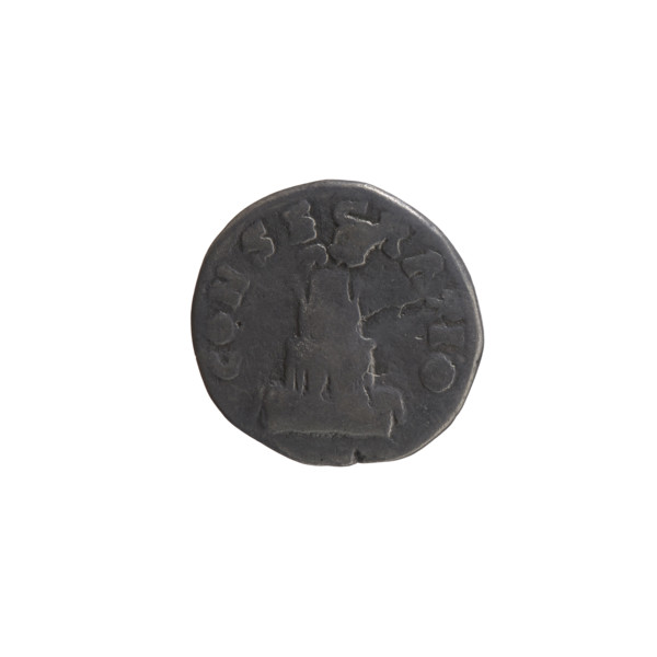 Denarius, after 161 CE. Obverse: Head of Antoninus Pius without a covering facing right,