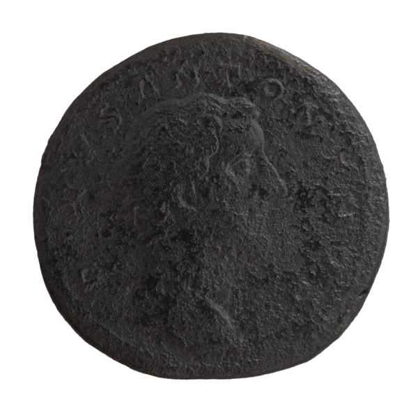 Sestertius, posthumous issue. Obverse: head of Antoninus Pius (86–161; Roman emperor 138–161)