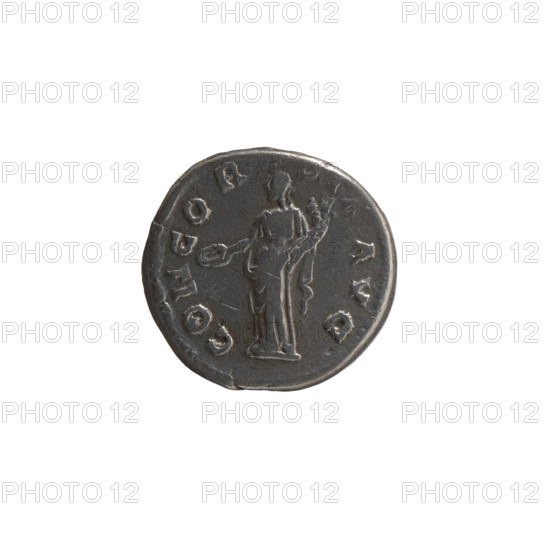 Denarius of Antoninus Pius (86–161; Roman emperor 138–161). Obverse: Bust of Faustina I in drapery