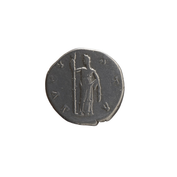 Denarius, posthumous issue with Faustina the Elder (98–141; Roman empress 138–141) and Antoninus