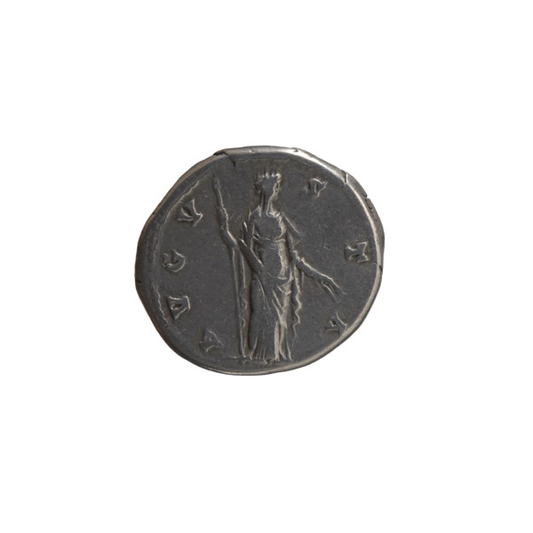 Denarius, posthumous issue for Faustina the Elder (98–141; Roman empress 138–141). Obverse: Bust of