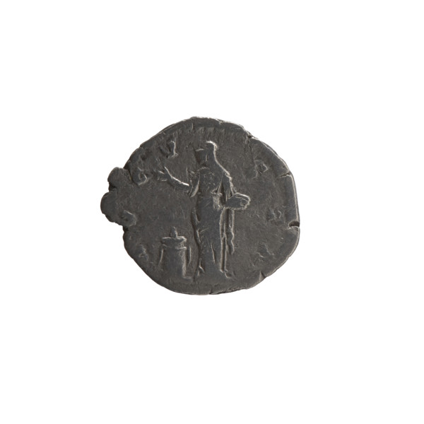 Denarius, posthumous issue for Faustina the Elder (98–141; Roman empress 138–141) and Antoninus