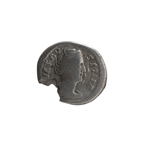 Denarius, posthumous issue for Faustina the Elder (98–141; Roman empress 138–141). Obverse: Bust of