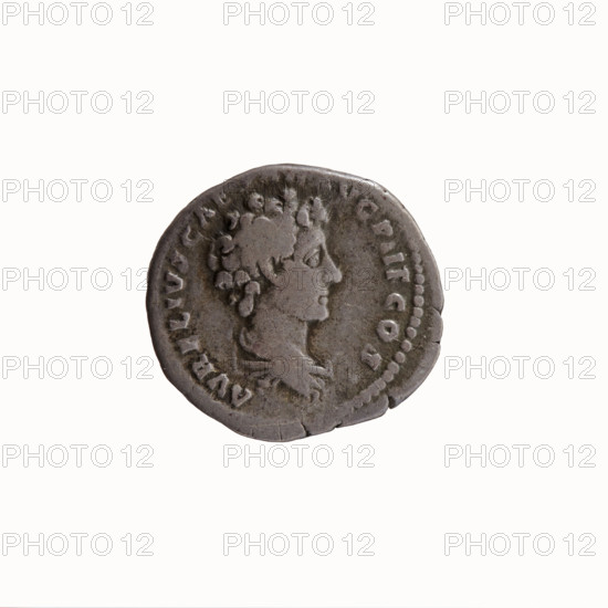 Denarius; obverse: head of Antoninus Pius in a laurel wreath to the right, legend NINVS AVG PI - VS