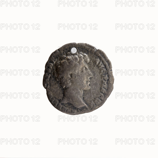 Denarius (with a hole). Obverse: Head of Antoninus Pius in a laurel wreath facing right,