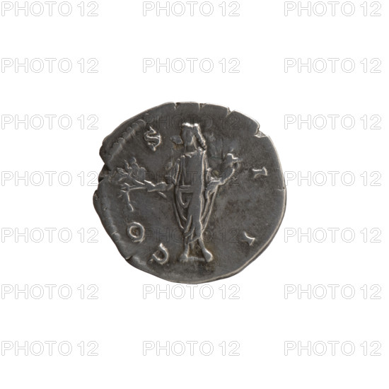 Denarius, Marcus Aurelius (121–180; Roman emperor 161–180; caesar 139–161). Obverse: Head of young