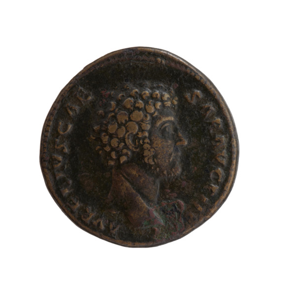 Dupondius depicting head of young Marcus Aurelius bare to right; legend 'AVRELIVS CAE - SAR AVG
