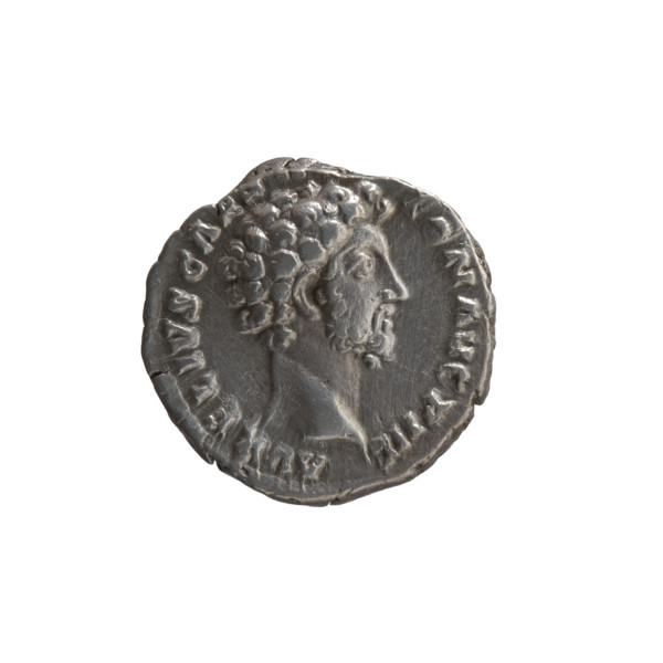 Denarius depicting head of Marcus Aurelius without a cap to the right, inscription 'AVRELIVS CAES,