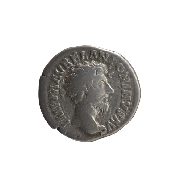 Denarius of Marcus Aurelius (121–180; Roman emperor 161–180), obverse: head of Marcus Aurelius