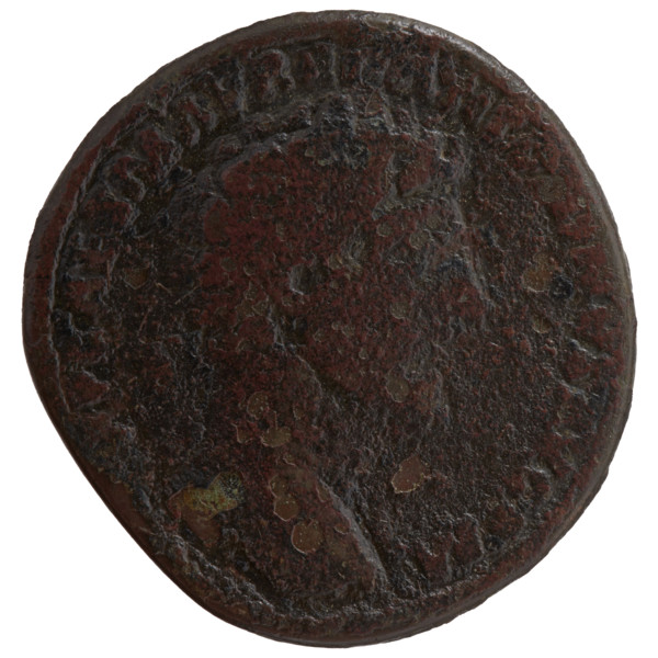 Sestertius, Marcus Aurelius (121–180; Roman emperor 161–180) issuer; obverse: head of Marcus