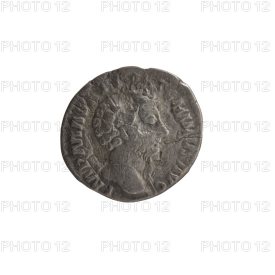 Denarius of Marcus Aurelius (121–180; Roman emperor 161–180), c. 161–162. Obverse: head of Marcus