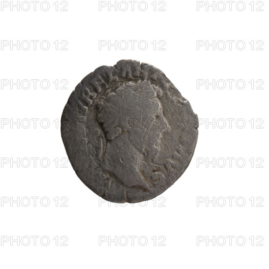 Denarius of Marcus Aurelius (121–180; Roman emperor 161–180). Obverse: Head of Marcus Aurelius with