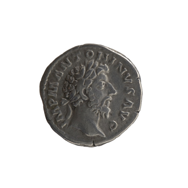 Denarius of Marcus Aurelius (121–180; Roman emperor 161–180), 162–163. Obverse: Head of Marcus