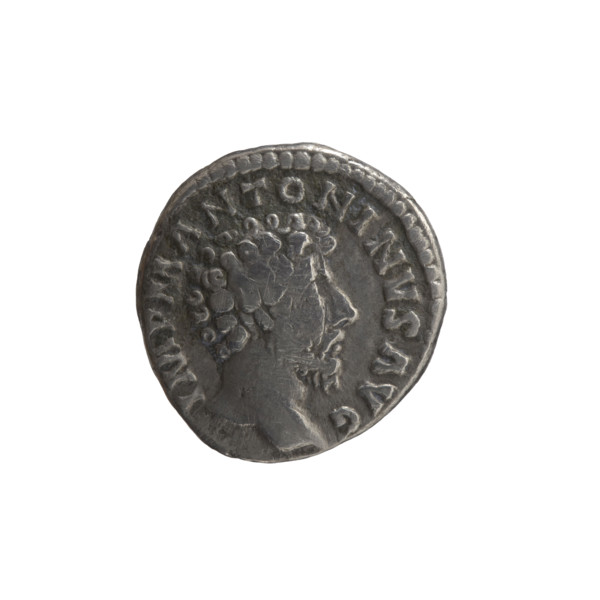 Denarius of Marcus Aurelius (121–180; Roman emperor 161–180), 162–163. Obverse: bareheaded bust of