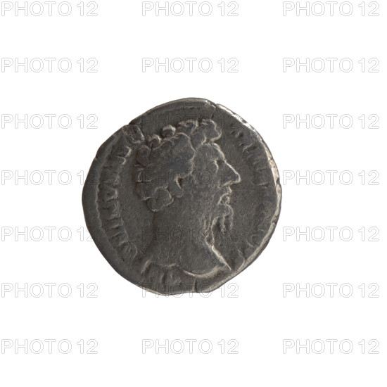 Denarius of Marcus Aurelius (121–180; Roman emperor 161–180). Obverse: head of Marcus Aurelius