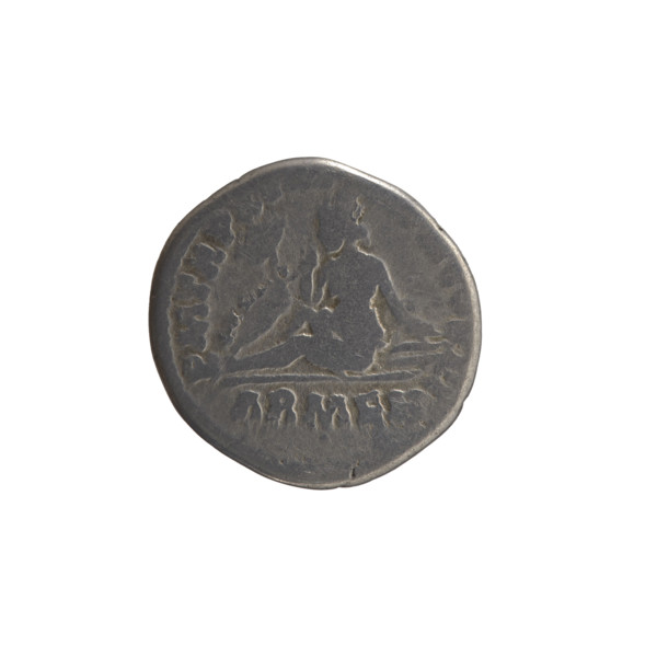 Denarius of Marcus Aurelius (121–180; Roman emperor 161–180). Obverse: head of Marcus Aurelius